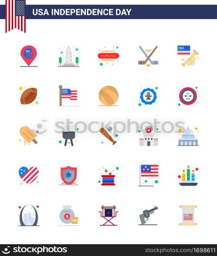 Set of 25 USA Day Icons American Symbols Independence Day Signs for flag; sport; washington; ice sport; hot i Editable USA Day Vector Design Elements