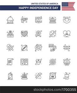Set of 25 USA Day Icons American Symbols Independence Day Signs for american; instrument; weapon; drum; party Editable USA Day Vector Design Elements