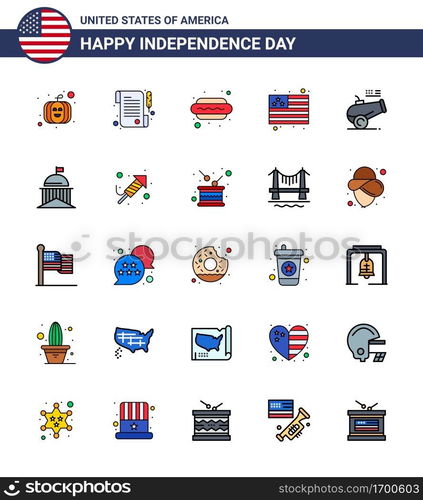 Set of 25 USA Day Icons American Symbols Independence Day Signs for city  howitzer  food  cannon  usa Editable USA Day Vector Design Elements