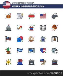 Set of 25 USA Day Icons American Symbols Independence Day Signs for city; howitzer; food; cannon; usa Editable USA Day Vector Design Elements