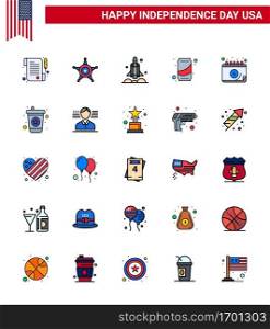 Set of 25 USA Day Icons American Symbols Independence Day Signs for calendar  cola  rocket  soda  beer Editable USA Day Vector Design Elements