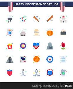Set of 25 USA Day Icons American Symbols Independence Day Signs for invitation  station  ball  police  usa Editable USA Day Vector Design Elements