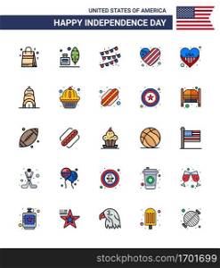 Set of 25 USA Day Icons American Symbols Independence Day Signs for love  american  buntings  love  flag Editable USA Day Vector Design Elements