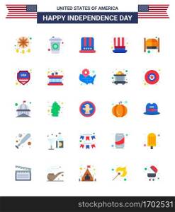 Set of 25 USA Day Icons American Symbols Independence Day Signs for saloon  bar  cap  usa  hat Editable USA Day Vector Design Elements