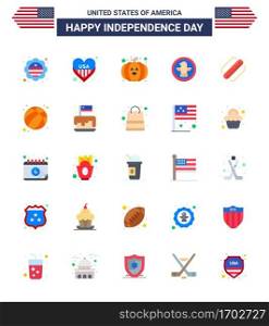 Set of 25 USA Day Icons American Symbols Independence Day Signs for hotdog  america  food  eagle  bird Editable USA Day Vector Design Elements