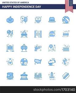 Set of 25 USA Day Icons American Symbols Independence Day Signs for usa  ball  shield  football  cap Editable USA Day Vector Design Elements