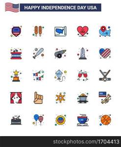 Set of 25 USA Day Icons American Symbols Independence Day Signs for usa  map  states  usa  love Editable USA Day Vector Design Elements