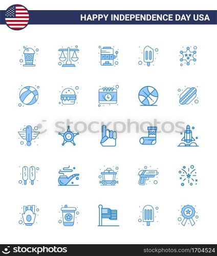 Set of 25 USA Day Icons American Symbols Independence Day Signs for police  badge  casino  cream  ice cream Editable USA Day Vector Design Elements