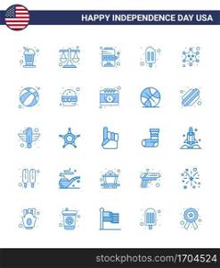 Set of 25 USA Day Icons American Symbols Independence Day Signs for police; badge; casino; cream; ice cream Editable USA Day Vector Design Elements
