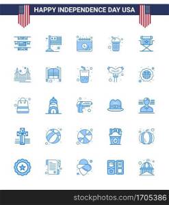 Set of 25 USA Day Icons American Symbols Independence Day Signs for movies  chair  calendar  soda  cola Editable USA Day Vector Design Elements