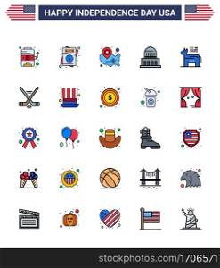 Set of 25 USA Day Icons American Symbols Independence Day Signs for donkey  landmark  map  city  location pin Editable USA Day Vector Design Elements