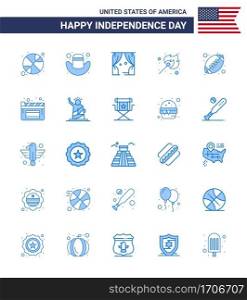 Set of 25 USA Day Icons American Symbols Independence Day Signs for sports  ball  leisure  outdoor  fire Editable USA Day Vector Design Elements