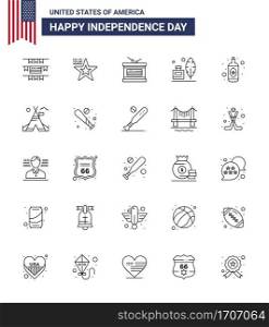 Set of 25 USA Day Icons American Symbols Independence Day Signs for wine  alcohol  holiday  american  feather Editable USA Day Vector Design Elements
