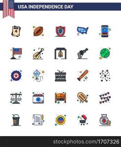 Set of 25 USA Day Icons American Symbols Independence Day Signs for mobile  star  protection  cell  united Editable USA Day Vector Design Elements