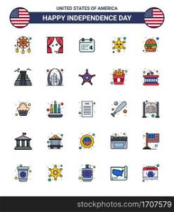 Set of 25 USA Day Icons American Symbols Independence Day Signs for fast  star  calender  police  badge Editable USA Day Vector Design Elements