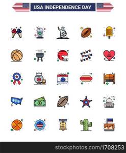 Set of 25 USA Day Icons American Symbols Independence Day Signs for cream  sports  landmarks  rugby  usa Editable USA Day Vector Design Elements