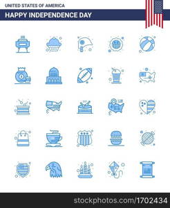 Set of 25 Vector Blues on 4th July USA Independence Day such as football  american  helmet  flag  security Editable USA Day Vector Design Elements