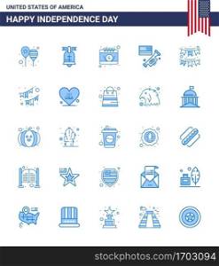 Set of 25 Vector Blues on 4th July USA Independence Day such as american; laud; usa; speaker; day Editable USA Day Vector Design Elements