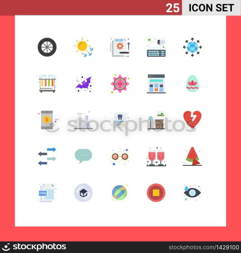 Set of 25 Vector Flat Colors on Grid for world, global, funding, connection, keyboard Editable Vector Design Elements