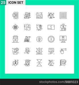 Set of 25 Vector Lines on Grid for area, graph, photos, grid, manual Editable Vector Design Elements