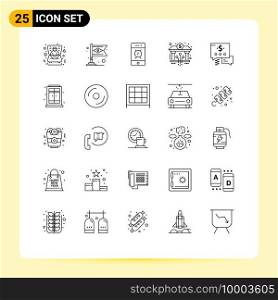 Set of 25 Vector Lines on Grid for chat, crypto, alarm, blockchain, bank Editable Vector Design Elements