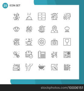 Set of 25 Vector Lines on Grid for china, messages, home appliances, love, printing Editable Vector Design Elements
