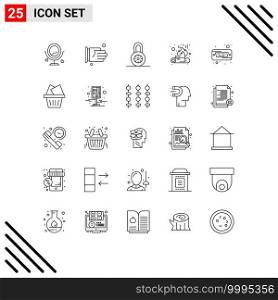 Set of 25 Vector Lines on Grid for hard, hard, lock, drive, fire Editable Vector Design Elements