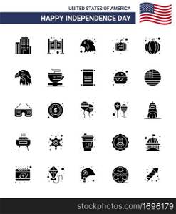 Set of 25 Vector Solid Glyph on 4th July USA Independence Day such as tea; eagle; bird; bird; usa festival Editable USA Day Vector Design Elements