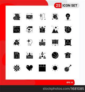 Set of 25 Vector Solid Glyphs on Grid for business, progress percent, time, progress, wire Editable Vector Design Elements