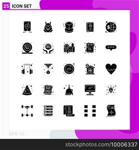 Set of 25 Vector Solid Glyphs on Grid for finance, easter, happy, book, design Editable Vector Design Elements