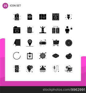 Set of 25 Vector Solid Glyphs on Grid for full, arrow, location, site, element Editable Vector Design Elements
