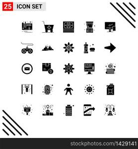 Set of 25 Vector Solid Glyphs on Grid for mobile, device, money, monitor, play Editable Vector Design Elements