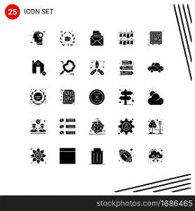 Set of 25 Vector Solid Glyphs on Grid for money, party, university, garland, pencil Editable Vector Design Elements