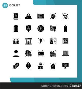 Set of 25 Vector Solid Glyphs on Grid for money, security, sun, protect, antivirus Editable Vector Design Elements