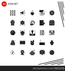 Set of 25 Vector Solid Glyphs on Grid for party, date, deepam, calendar, lamp Editable Vector Design Elements