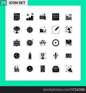 Set of 25 Vector Solid Glyphs on Grid for protection, database, positions, scan, barcode Editable Vector Design Elements