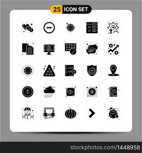 Set of 25 Vector Solid Glyphs on Grid for setting, settings, focus, interface, target Editable Vector Design Elements