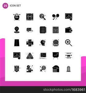 Set of 25 Vector Solid Glyphs on Grid for spring, racket, window, badminton, search Editable Vector Design Elements