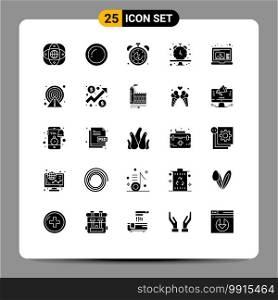 Set of 25 Vector Solid Glyphs on Grid for time, schedule, giving, clock, discount Editable Vector Design Elements