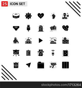 Set of 25 Vector Solid Glyphs on Grid for underwear, player, heart, football, mind programming Editable Vector Design Elements