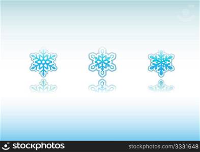 Set of 3 different snowflakes icon designs with reflections.