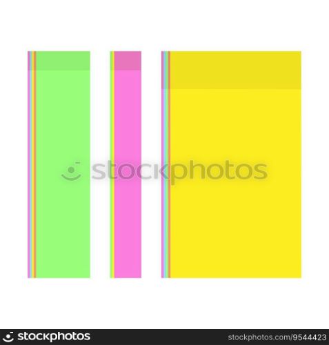 Set of 3 multi colored office reminder paper stickers in different widths in trendy bright shades. Isolate. Vector. EPS. Design for poster, banner, brochures, greetings or invitation cards, price tag