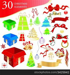 Set of 30 Christmas design elements, vector illustration