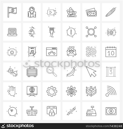 Set of 36 Modern Line Icons of love, pass, camera, museum ticket, camcorder Vector Illustration