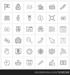 Set of 36 Modern Line Icons of love, pass, camera, museum ticket, camcorder Vector Illustration
