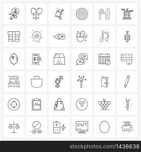 Set of 36 Simple Line Icons for Web and Print such as home, study, luggage, tee, golf Vector Illustration