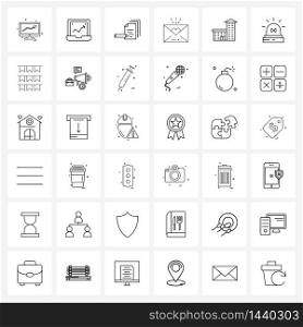 Set of 36 Simple Line Icons for Web and Print such as city, building, document, love, email Vector Illustration
