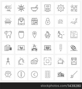 Set of 36 Simple Line Icons of engine, gear, meal, gym, machine Vector Illustration