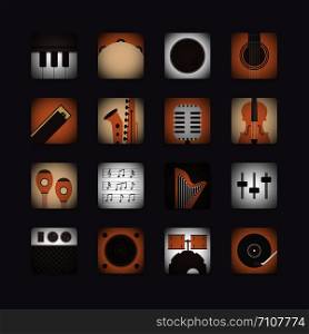 set of 3d classical music instrument icon, retro style