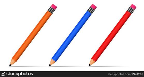 Set of 3d realistic sharpened pencils isolated on white background. Vector illustration.